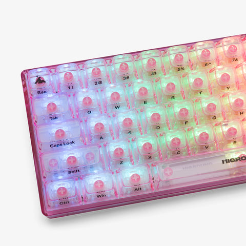 Left side of CLEAR ROSE QUARTZ Base 65 Keyboard (Honey V2 Switch)