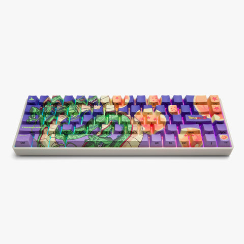 DBZ x Higround Shenron Basecamp 65 Keyboard angled view of Ninja-print lettering