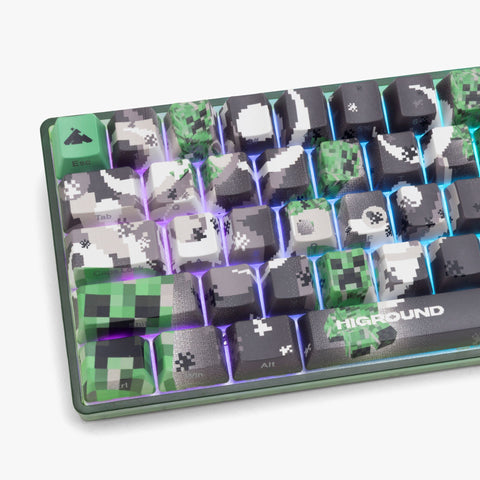 HIGROUND X MINECRAFT CREEPER BASECAMP 65 KEYBOARD - Close-up left with RGB