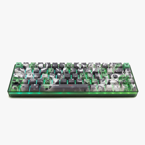 HIGROUND X MINECRAFT CREEPER PERFORMANCE BASECAMP 65 KEYBOARD - ANGLED FRONT WITH LETTERING AND RGB